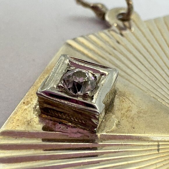 VTG Sterling Silver 925 Black & White CZ Octagonal Ridged Pendant Charm 1.25" - Picture 12 of 15